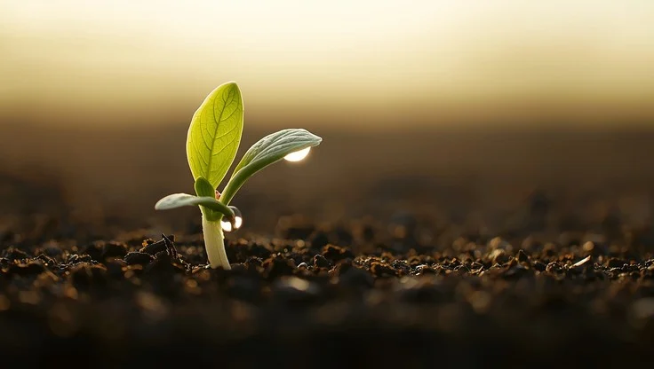 A small sprout emerges from the ground.